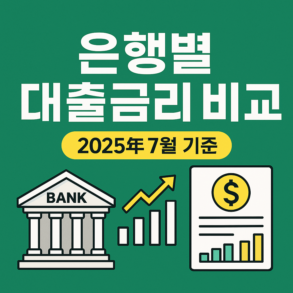 2025년 7월 기준 주요 은행별 대출금리 비교를 안내하는 인포그래픽 이미지