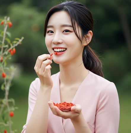 맛있게 먹는 여성 이미지