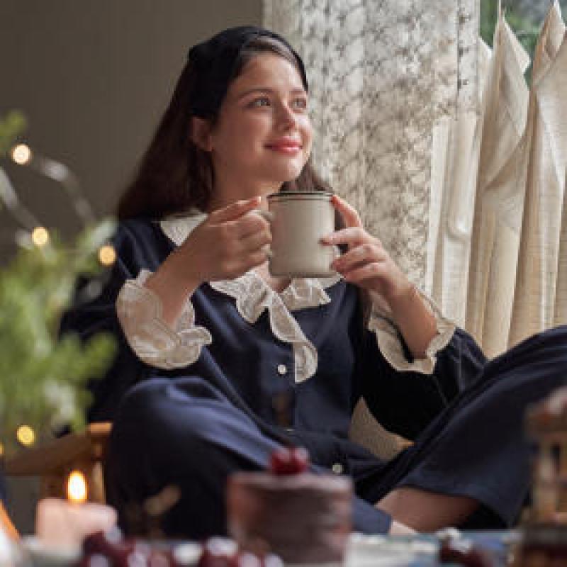 ULLALA 울랄라파자마 무슈 긴팔 여성페어 네이비 (30수)