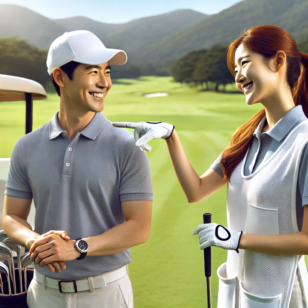 골퍼와 캐디의 사이좋은 모습