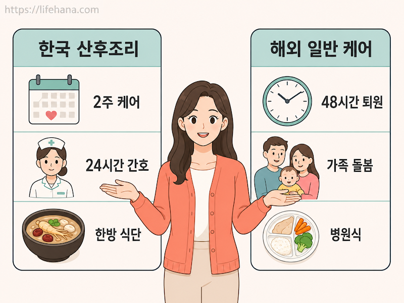 전통적인 조선시대의 출산 복지 제도와 현대의 글로벌 K-산후조리원 열풍을 한눈에 보여주는 타이포그래피 인포그래픽