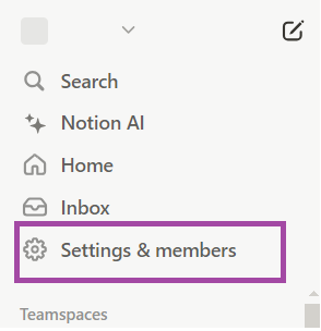 Notion side menu - Settings &amp; members
