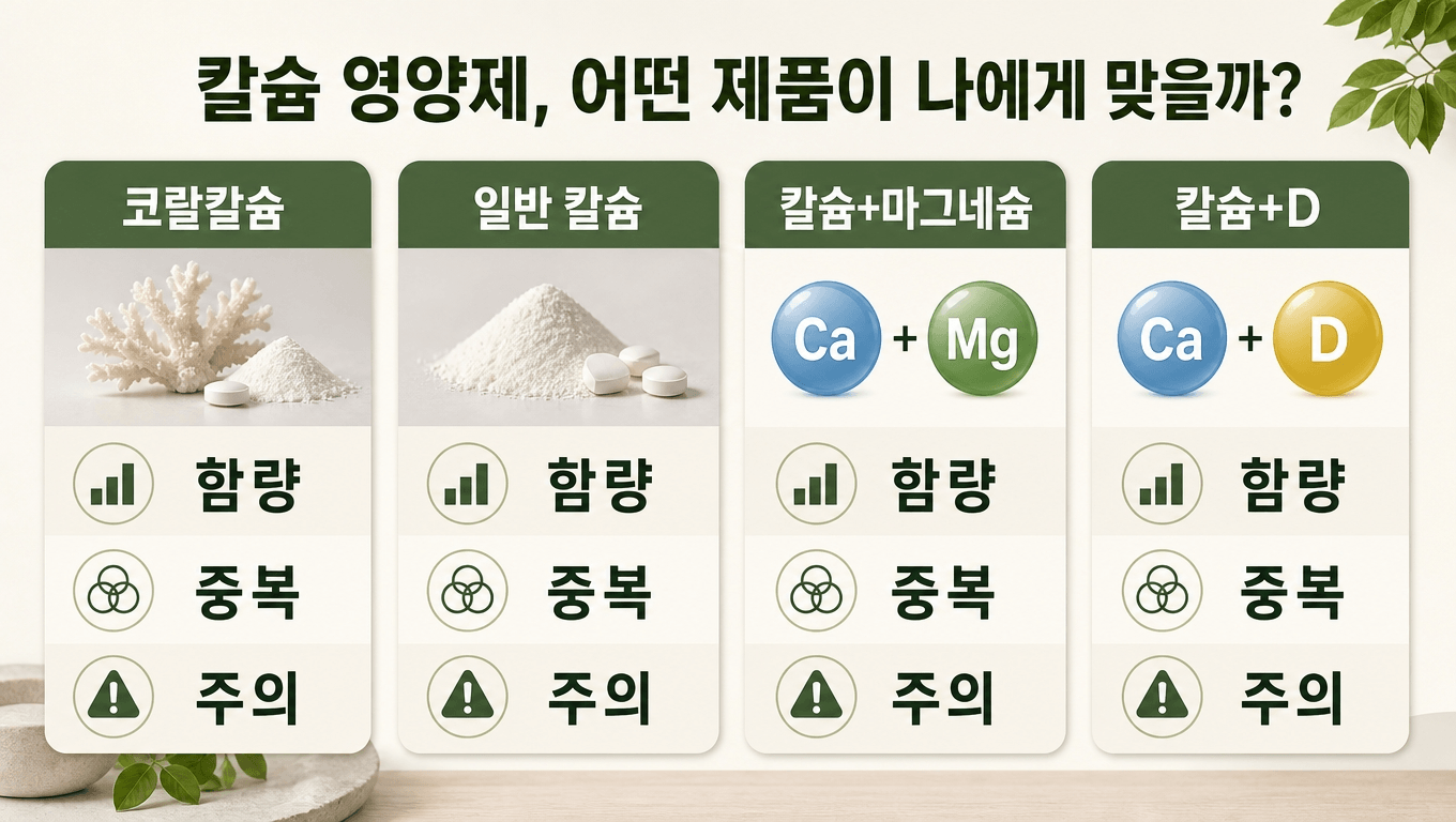 칼슘 마그네슘 제품 유형 비교
