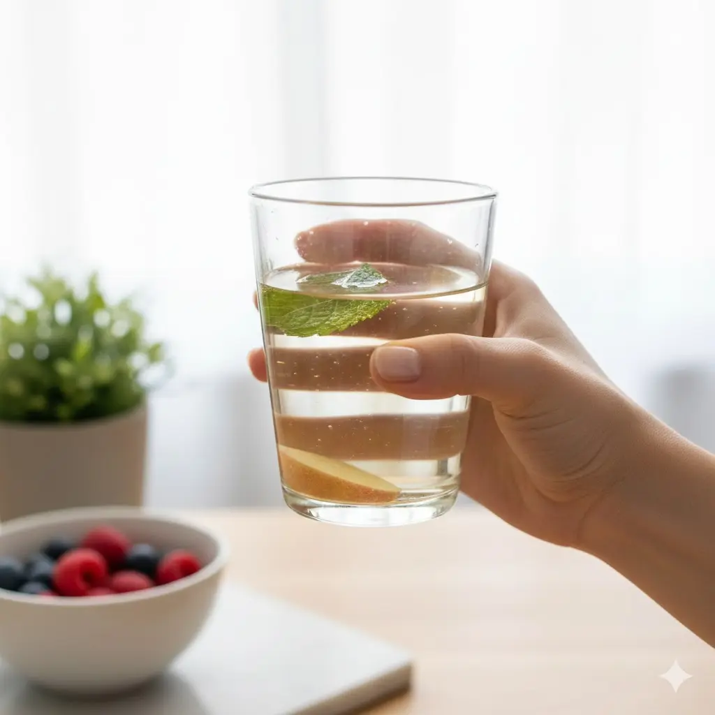 물에 식초를 타서 마시는 상쾌한 이미지'