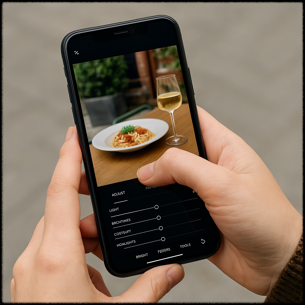 스마트폰으로 사진을 편집하는 사용자