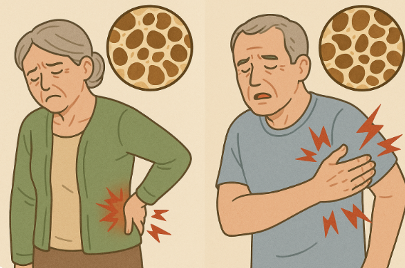 여성과 남성의 골다공증을 표현