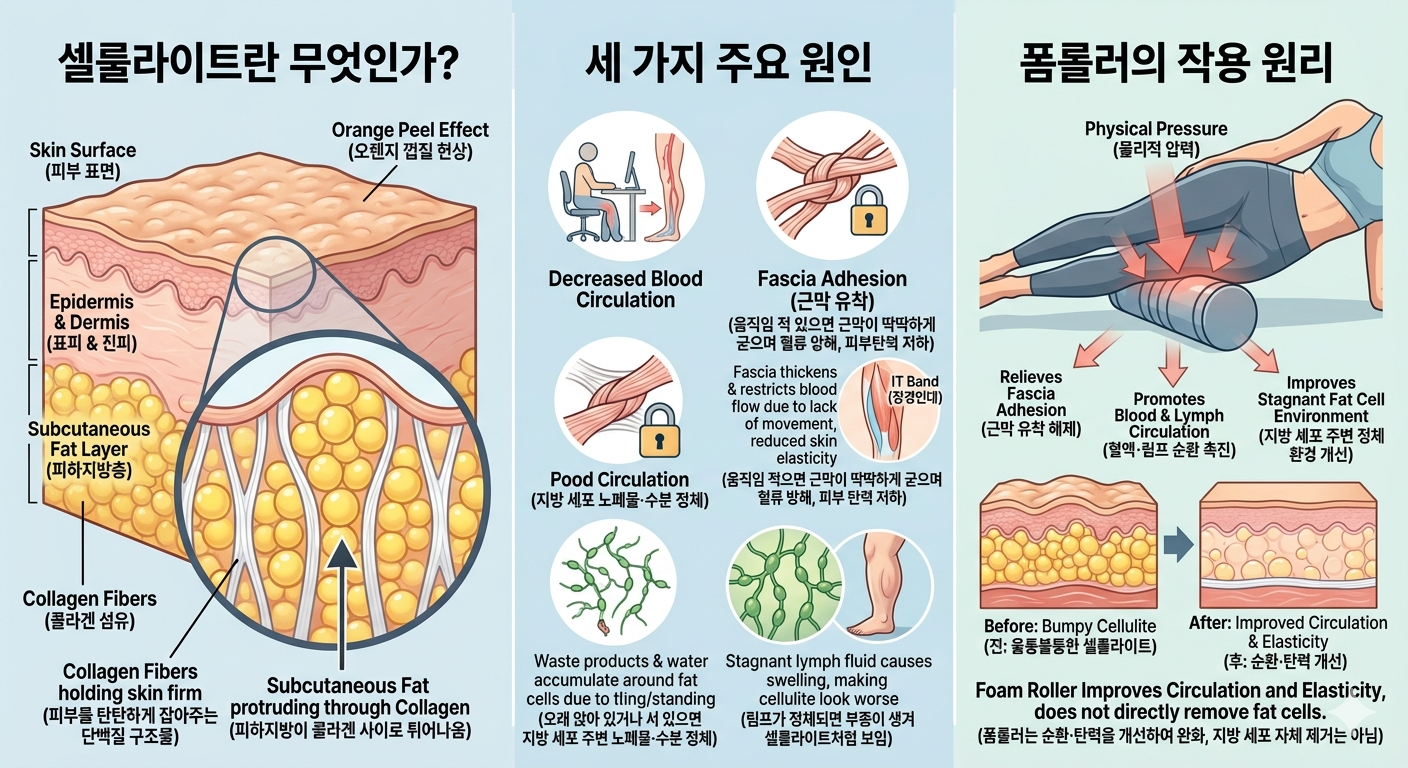 셀룰라이트가 생기는 원인과 폼롤러의 작용원리