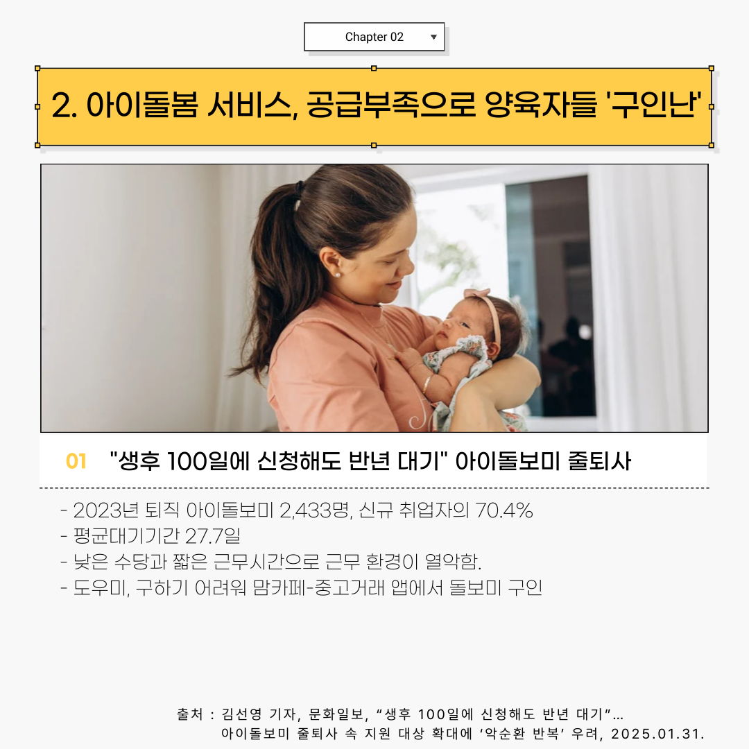 2. 아이돌범 서비스, 공급부족으로 양육자들 '구인난'
