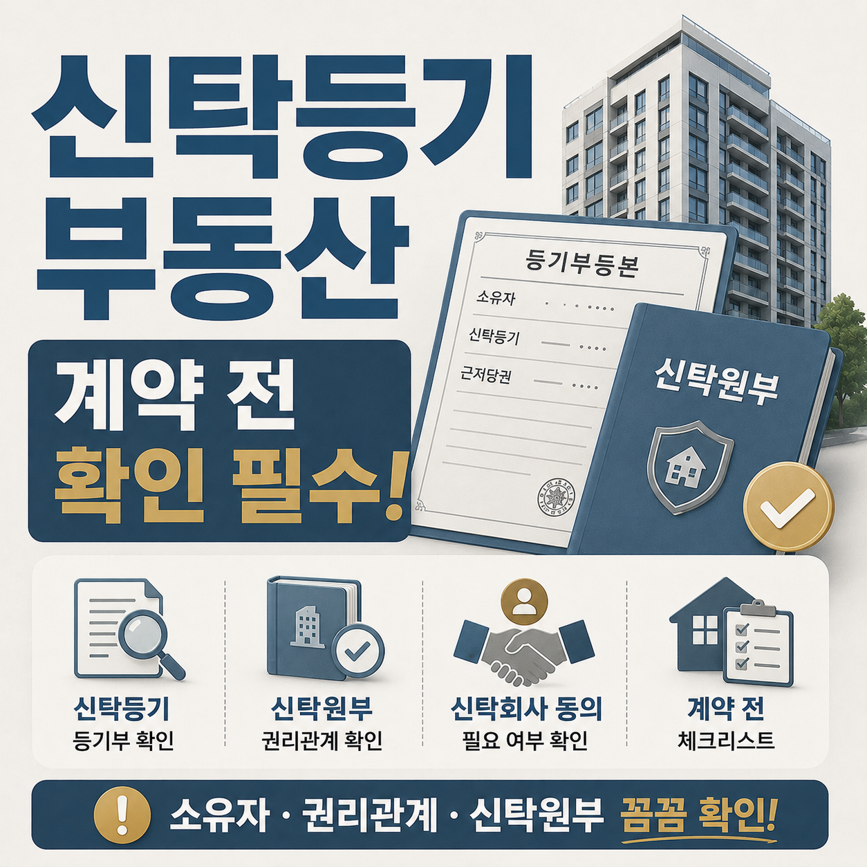 신탁등기 부동산 계약 전 확인사항을 안내하는 이미지