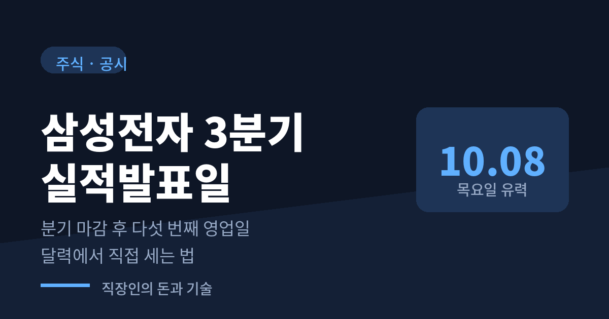 삼성전자 3분기 실적발표일 안내 이미지, 10월 8일 목요일 유력 표시