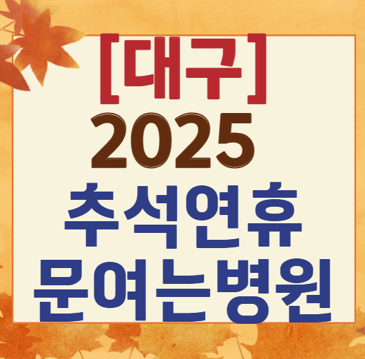 대구 2025 추석 연휴 병원 목록 ❘ 응급실&middot;공휴일 진료&middot;당번약국 한 번에 찾기