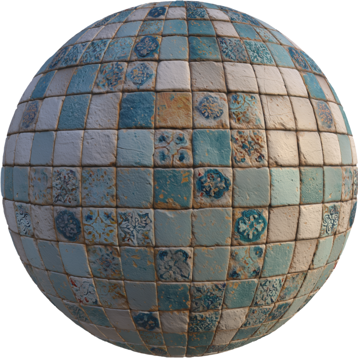 ornate cracked tile pattern pbr texture sbsar