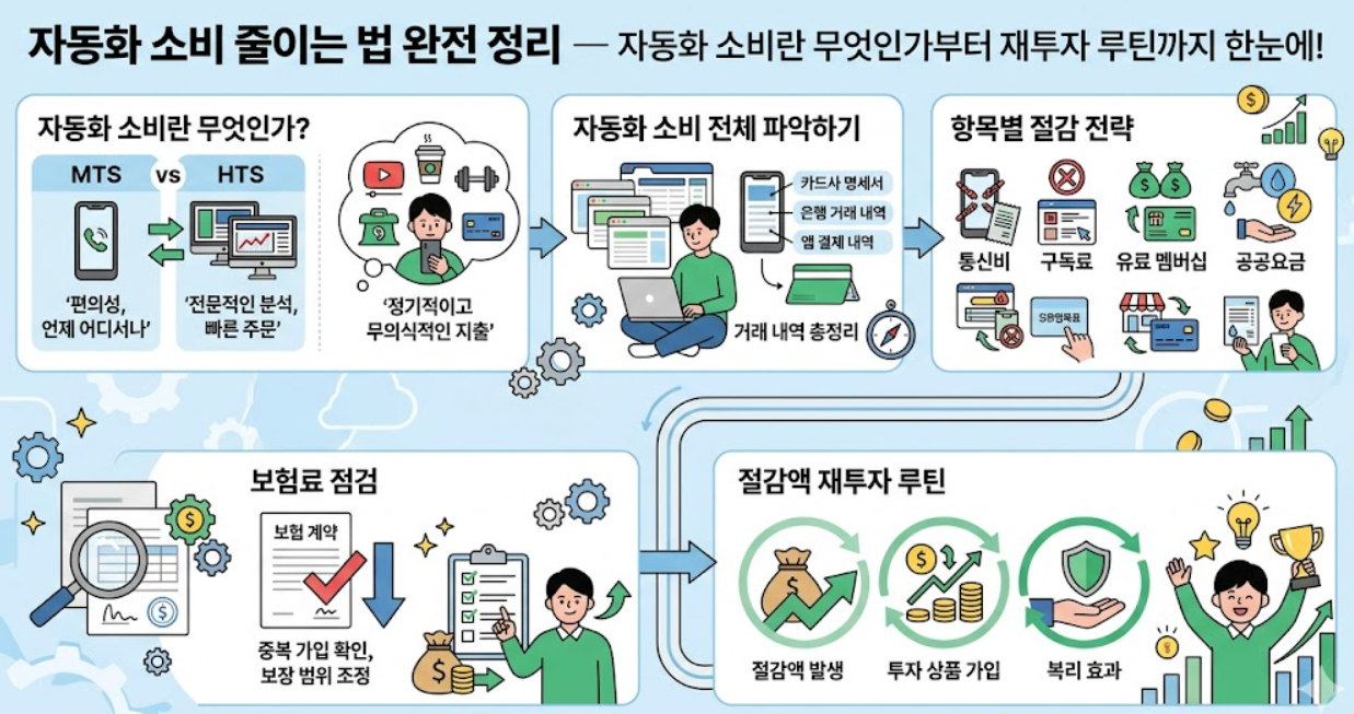 자동화 소비란?, 항목별 절감 전략, 보험료 점검, 절감액 재투자 루틴, 자동화 소비 줄이는 법, 소비, 절약
