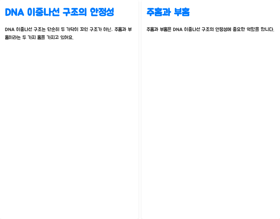 DNA 이중나선 구조, 왜 이렇게 안정적일까요? 분자생물학의 놀라운 비밀! - DNA 이중나선 구조의 안정성: 주홈과 부홈의 역할