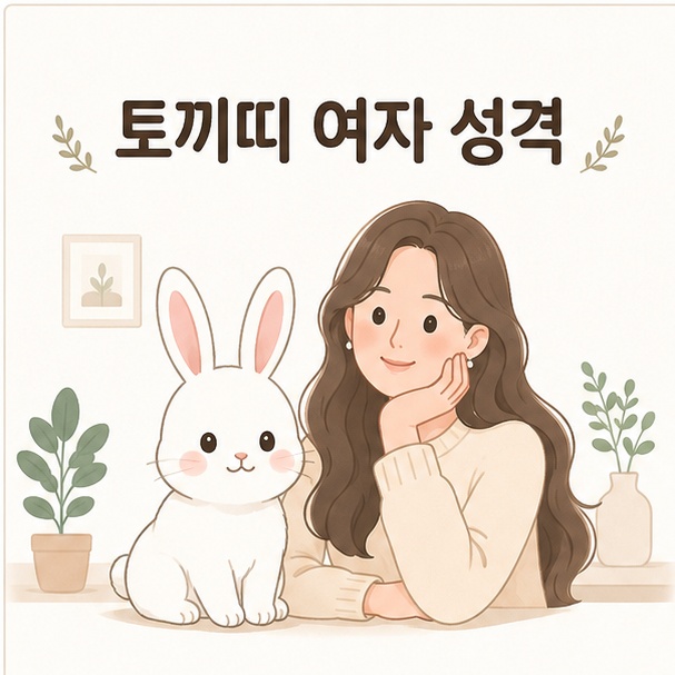 토끼와 성인 여성을 함께 표현한 토끼띠 여자 성격 안내 이미지