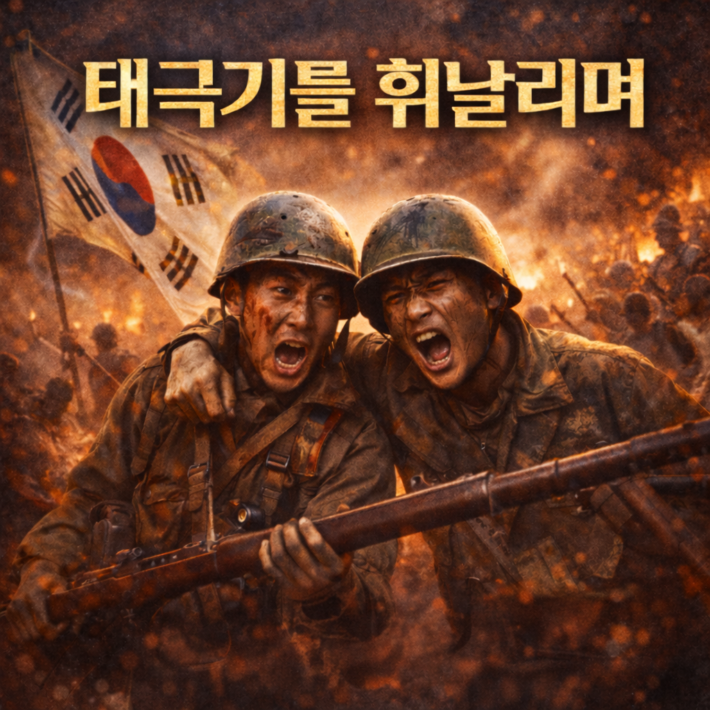 전쟁 속에서 서로를 의지하는 형제 사진. 영화제목 문구가 삽입되어 있음.