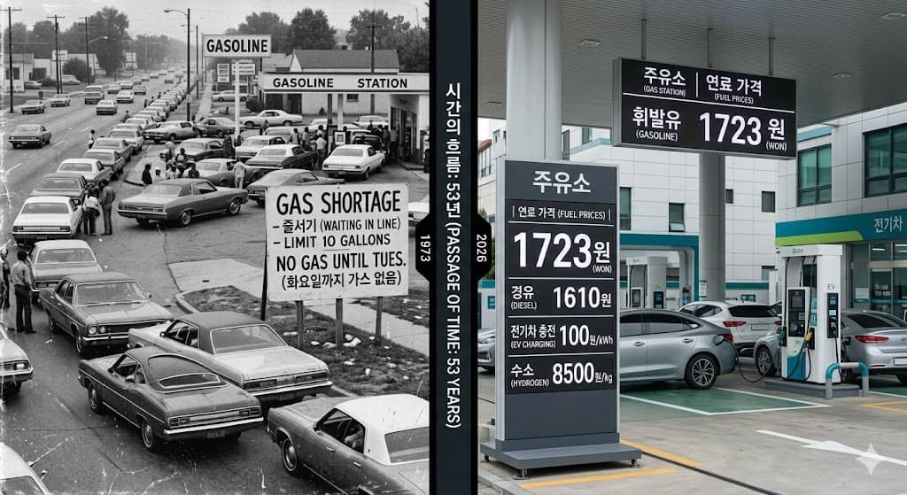 파일명: korea_gasoline_price_1723won_hormuz_blockade_2026_oil_shock.jpg Alt 태그: 한국 휘발유 가격 1723원 호르무즈 해협 봉쇄 유가 급등 2026년 오일쇼크