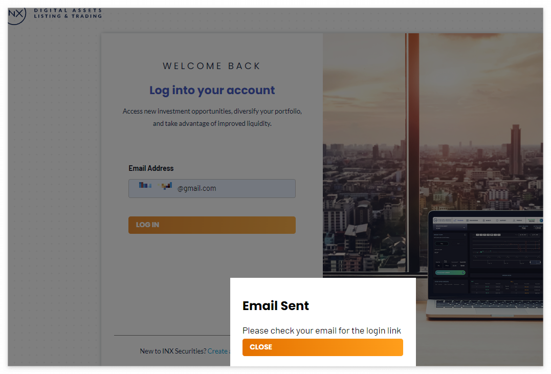 INX 로그인 시 이메일 확인요청 메시지 팝업
