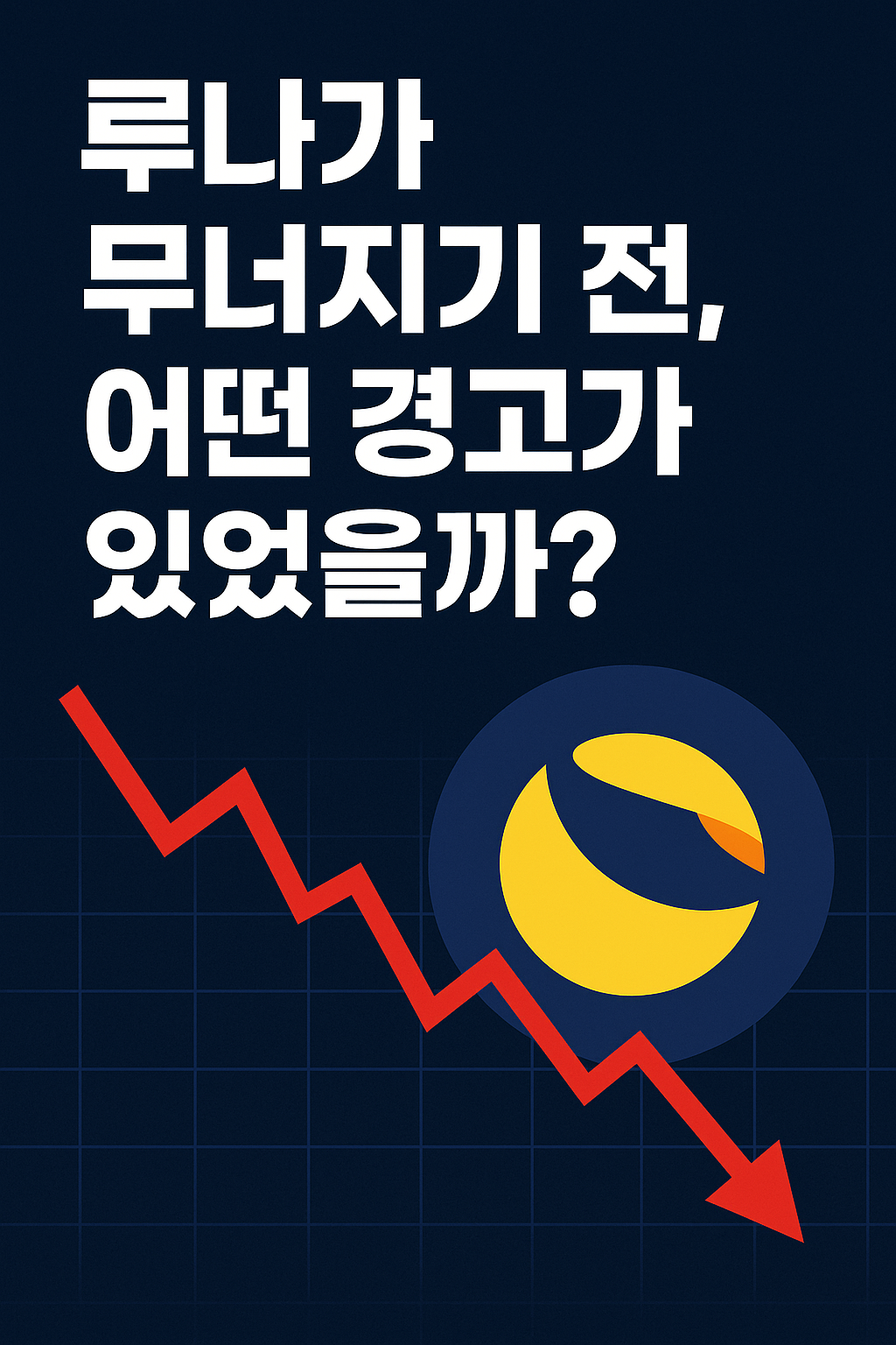 루나가 무너지기 전, 어떤 경고가 있었을까?"라는 문구와 루나 로고, 하락 곡선 그래프가 함께 배치된 썸네일 이미지