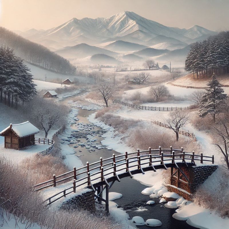 A panoramic winter view of Gangwon, 강원도 눈 온 다리