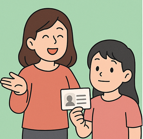 여권과 신분증을 들고 있는 두 사람의 모습. ‘부모의 국적 증빙서류 제출’을 의미하는 상황