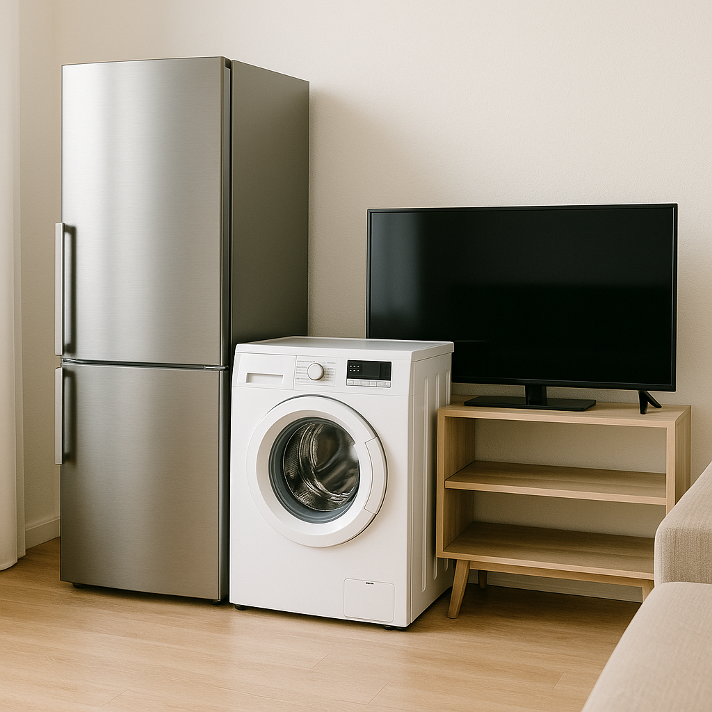 냉장고/세탁기/TV가 함께 있는 모습