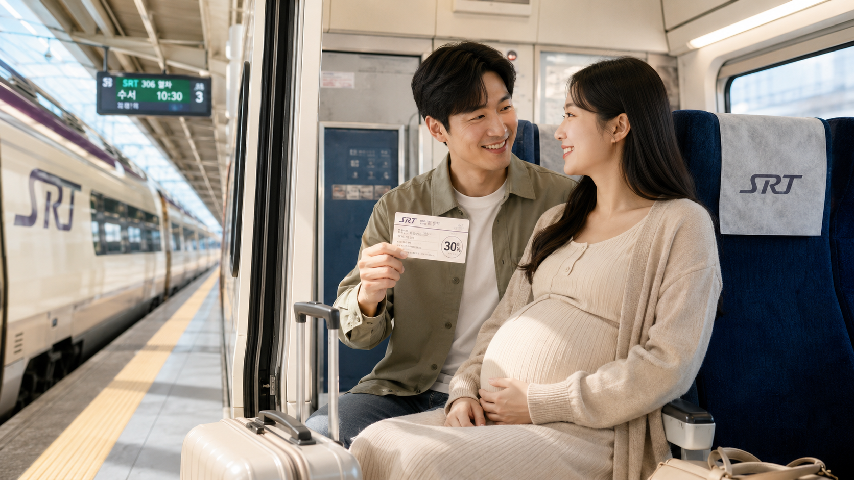 SRT-임산부-할인으로-보호자와-편안하게-열차를-이용하는-모습