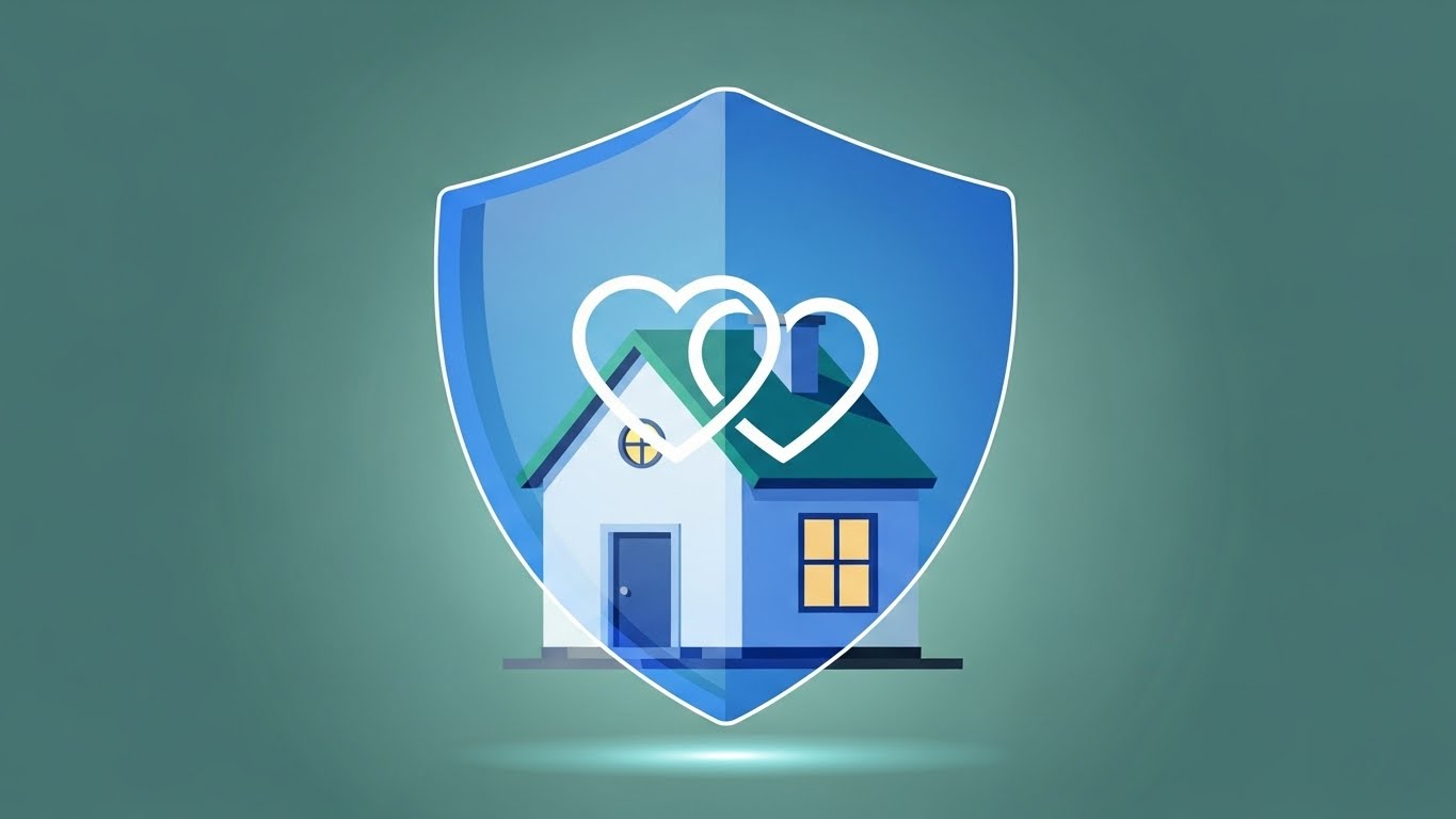 다자녀 가구의 안정적인 주거 생활을 든든하게 지켜주는 국가 정책을 형상화한 그래픽