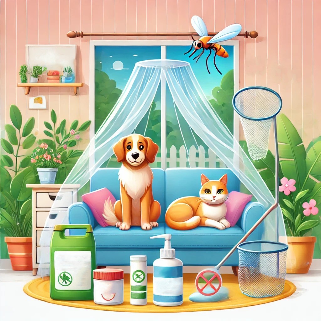 애완동물에게 다가오는 모기 사진