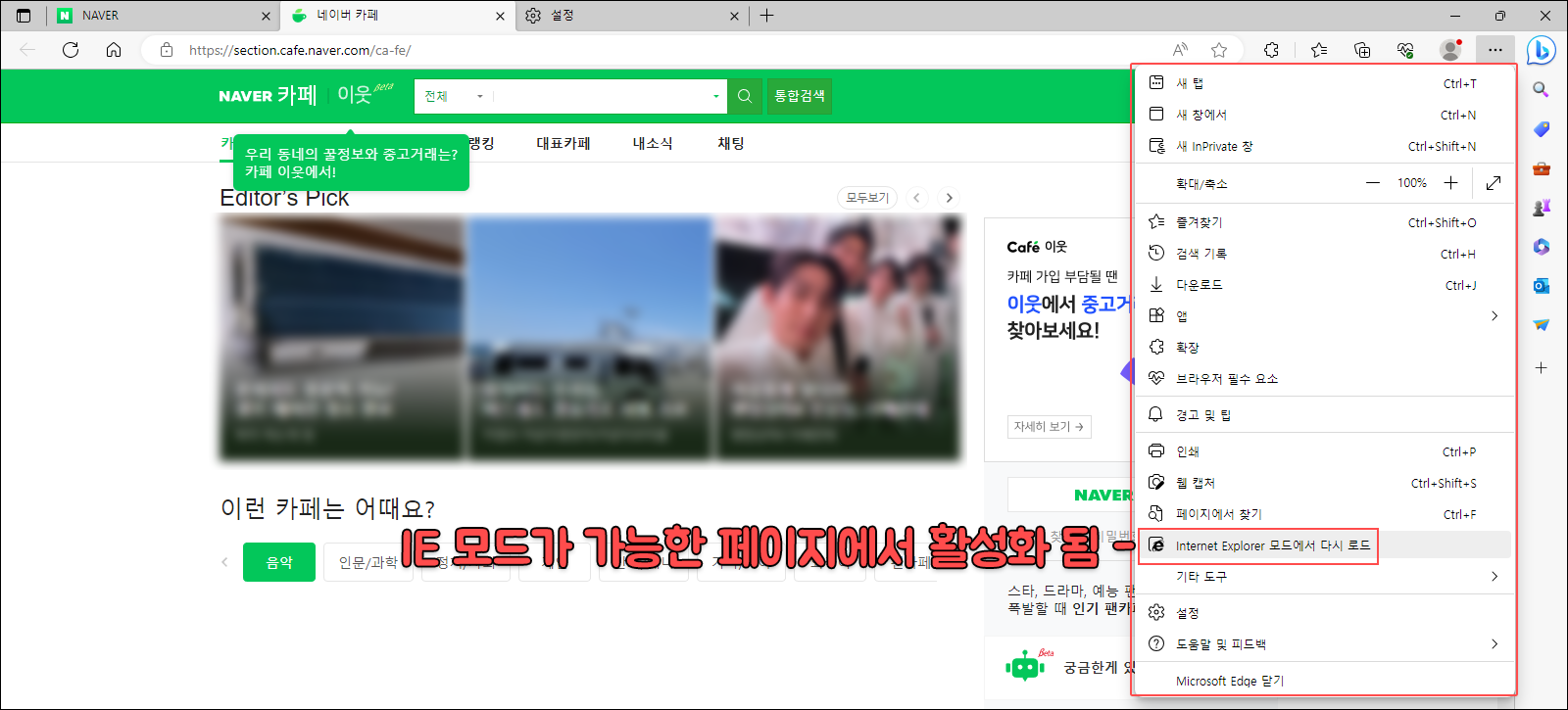 IE 모드 활성화
