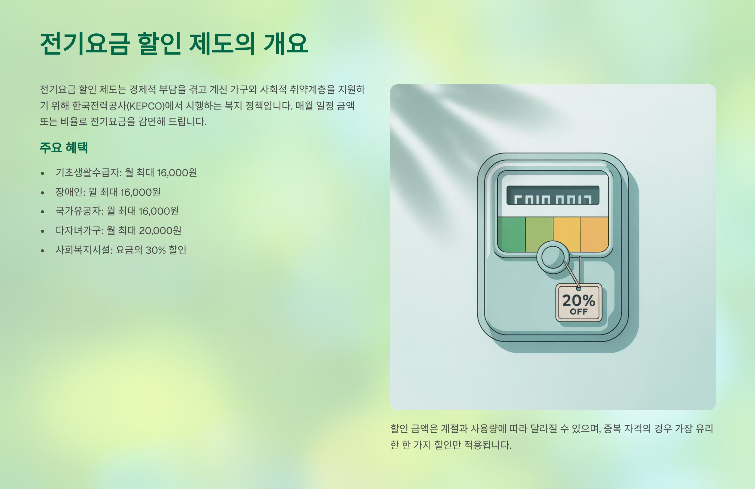 전기요금 할인 제도의 개요