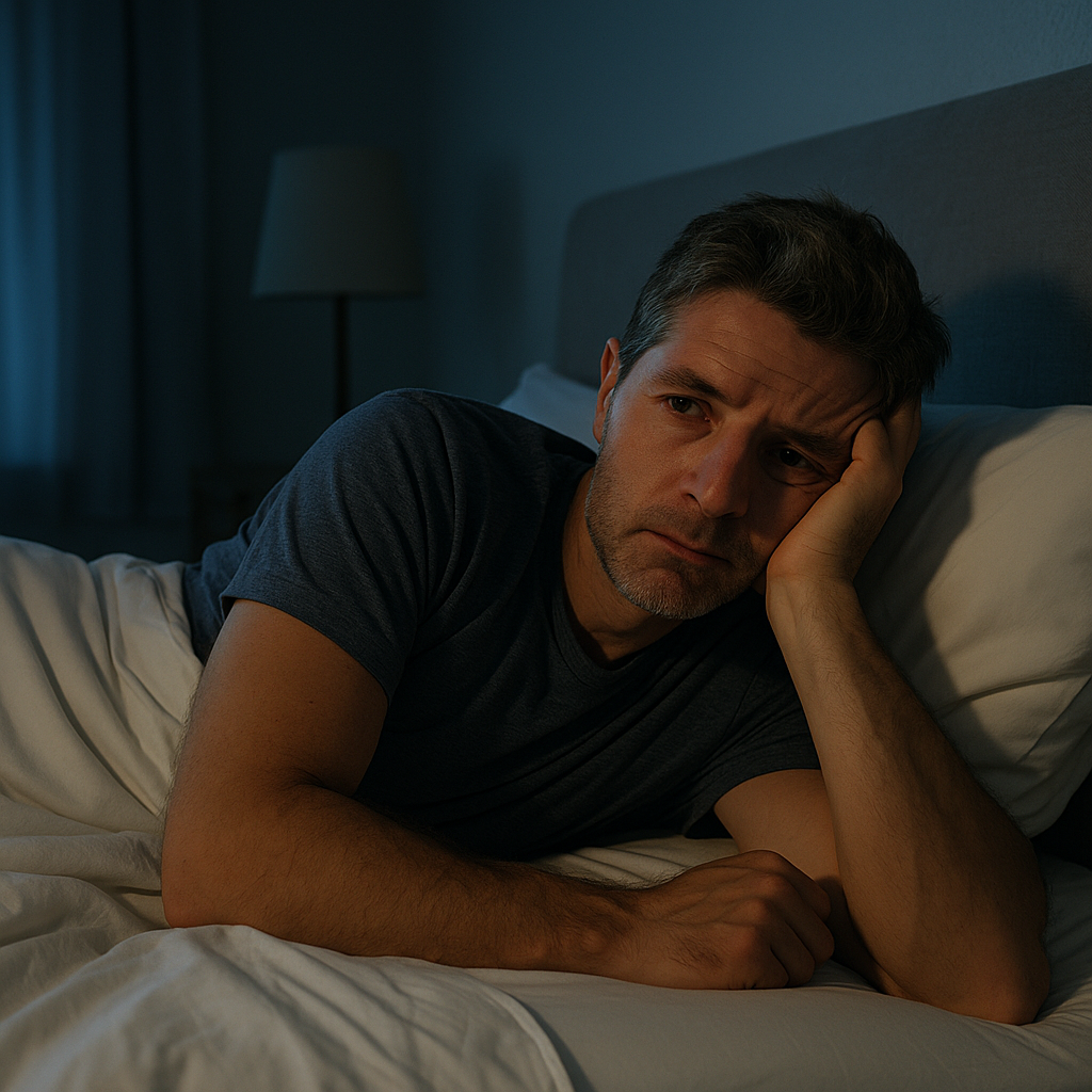 밤에 불면증으로 뒤척이는 60대 남성