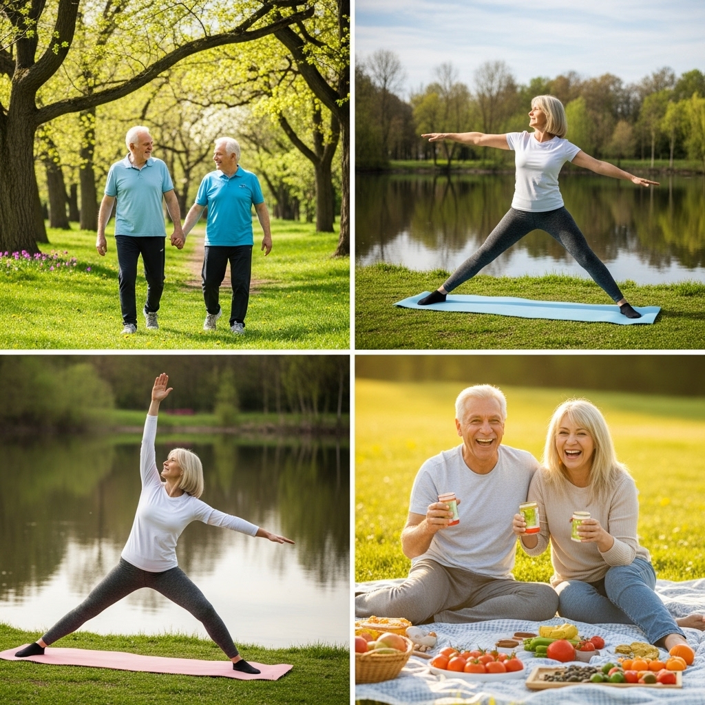 2025년 100세 시대를 위한 액티브 시니어 건강 비법을 실천하며 젊고 활기차게 살아가는 행복한 노년 부부의 모습