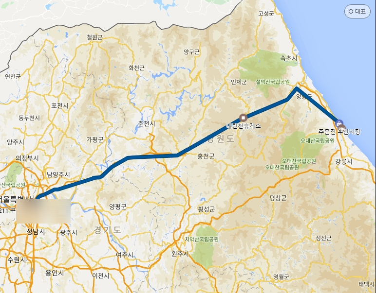 타임라인을 이용한 강릉 여행 이동경로 사진