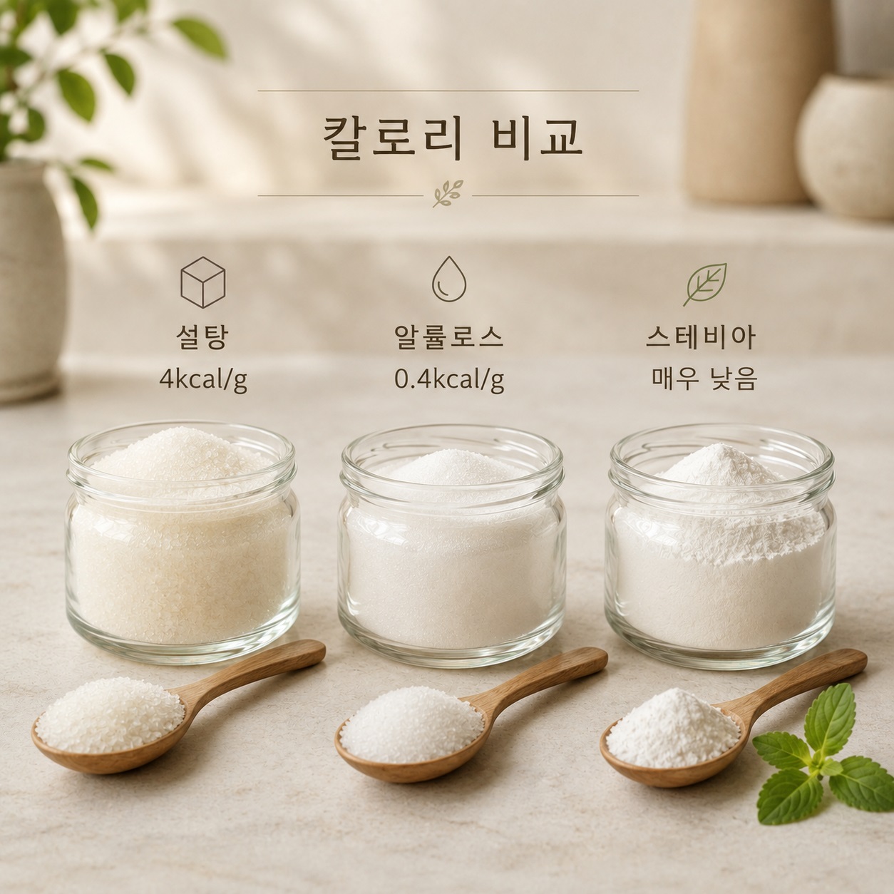 설탕과 알룰로스 스테비아의 열량 차이