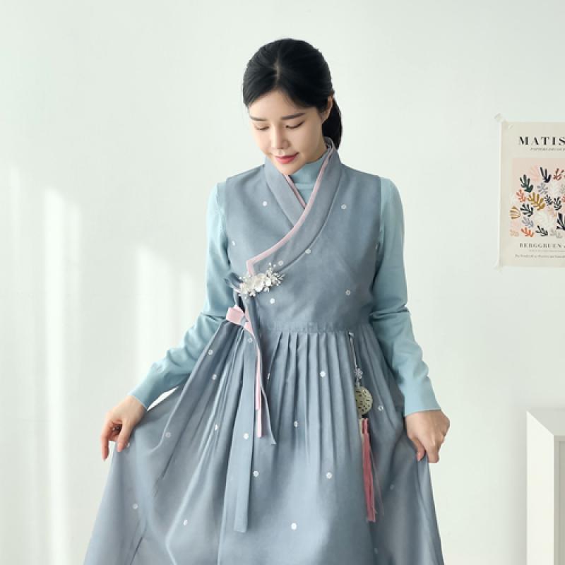 민한복 민소매 여성 개량 철릭 원피스 여자 개량 퓨전 치마 생활한복