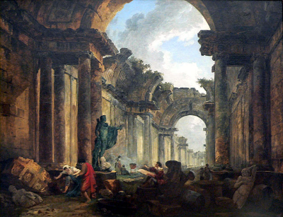 위베르 로베르(Hubert Robert)의 『루브르의 폐허 속 전시관 상상도(Imaginary View of the Grand Gallery of the Louvre in Ruins, 1796)』