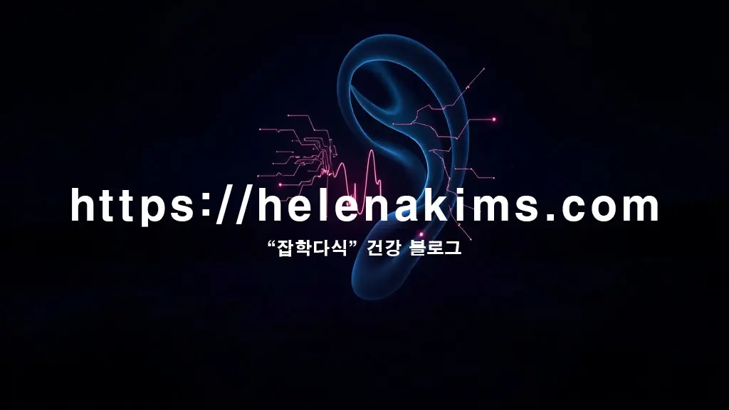 귀 내부에서 미세한 전기 신호처럼 밝게 빛나는 '삐~' 소리의 파동이 은은하게 퍼져나가며, 주변의 고요함 속에 잠재 된 불안감과 혼란을 섬세하게 강조하는 이미지.