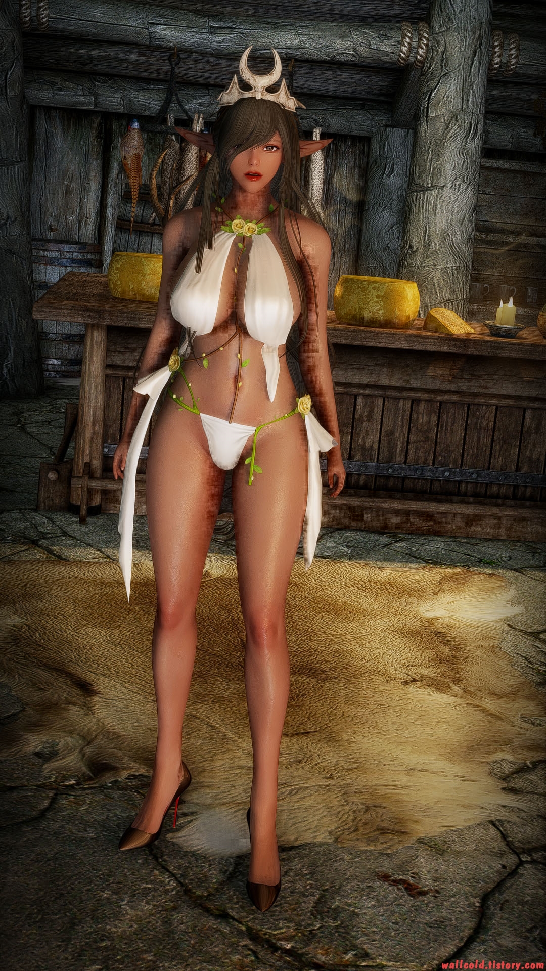 스카이림 se 의상 - 엘프 드레스 의상 elven lake clothes skyrim se mod 002
