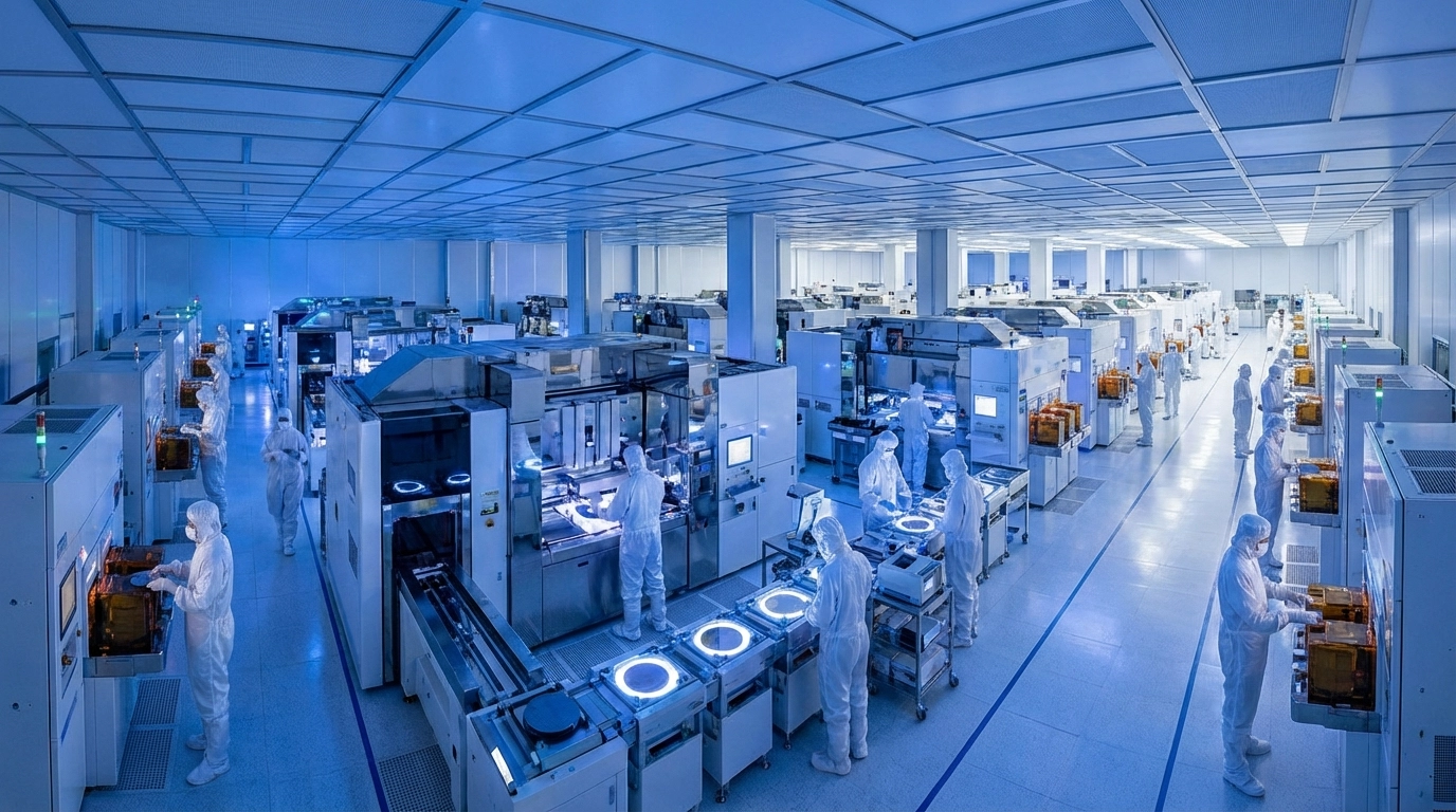 반도체 공장 내부 클린룸 작업 모습