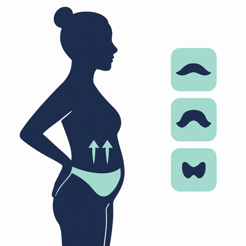 질 이완증에서 질 탄성이 느슨해진 상태를 추상적으로 보여주는 골반 일러스트