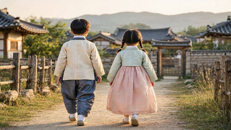 <img src="bawoo-Suni-childhood.jpg" alt="바우와 순이의 어린시절 나란히 걷는 두 사람의 뒷모습">