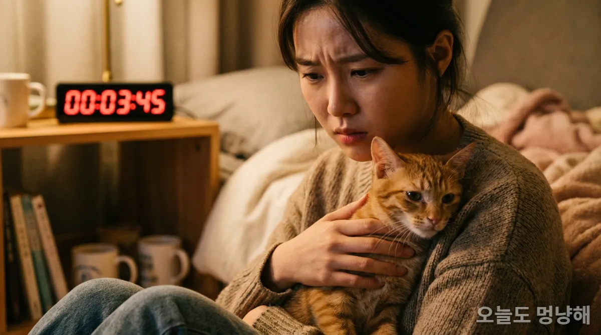 골든타임을 강조하며 고양이의 상태를 확인하는 한국인 여성