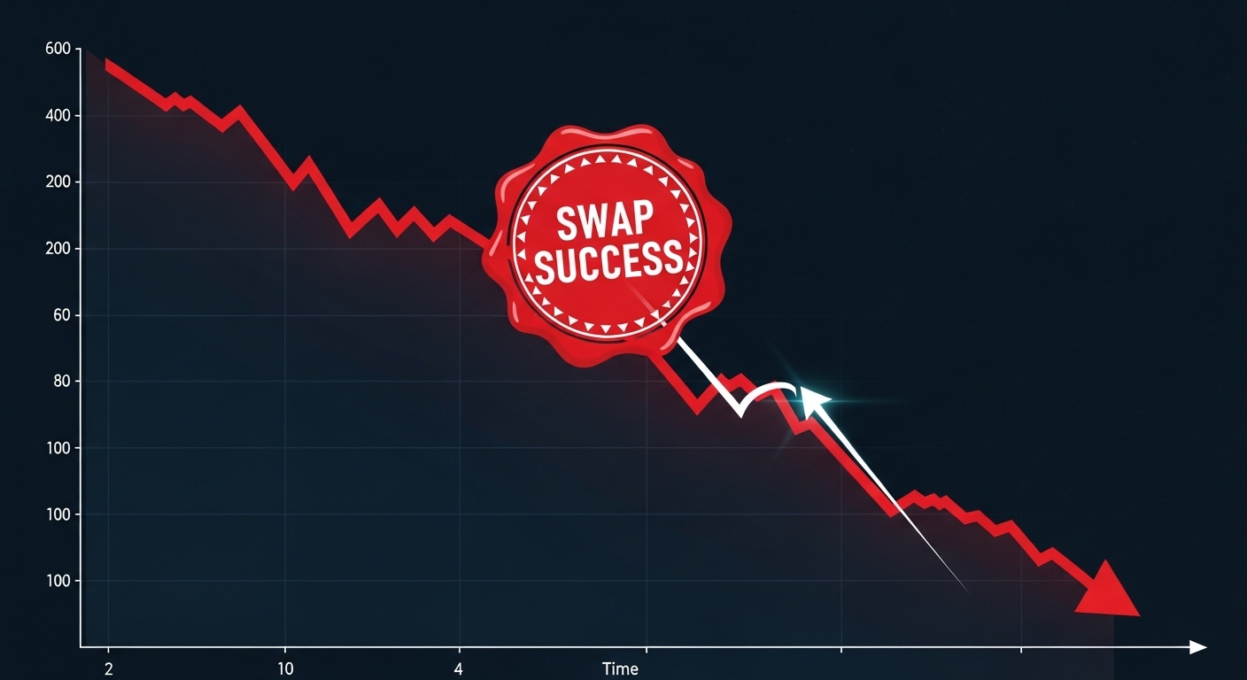 급격히 하락하는 환율 그래프와 'SWAP 체결' 도장