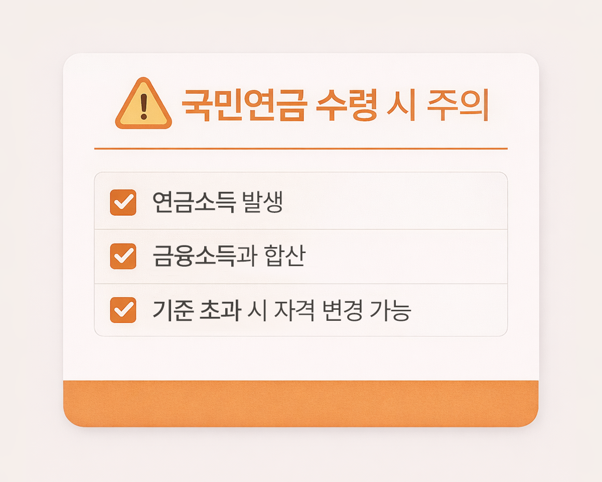 국민연금 수령 시 건강보험 피부양자 소득 합산 주의 안내 이미지