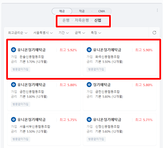 정기예금 금리비교 방법