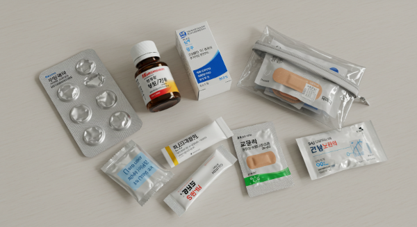 해열제, 진통제, 멀미약 등 필수 의약품과 상비약 모음