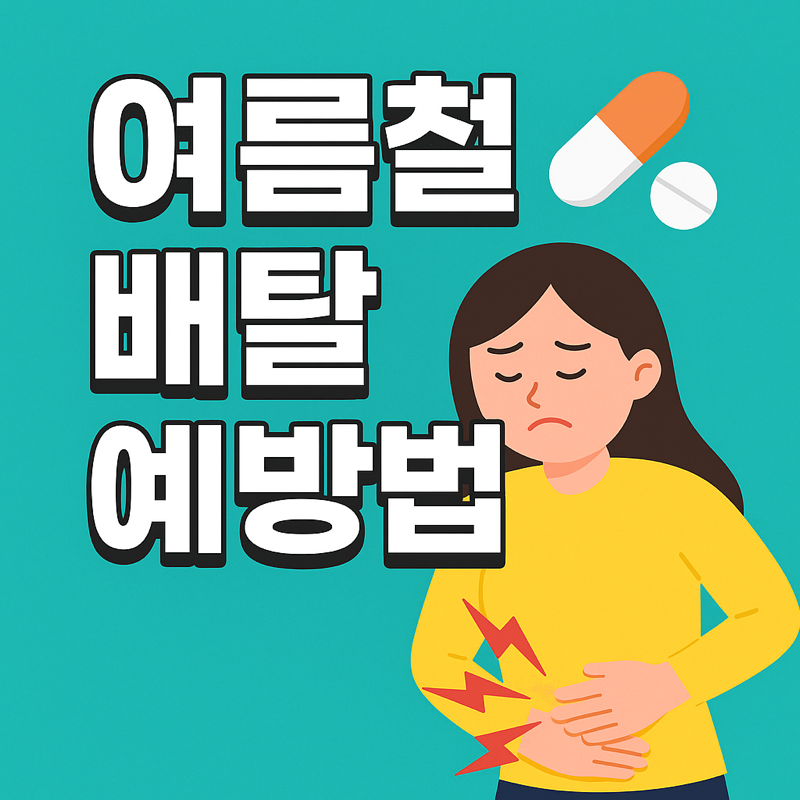 여름철 배탈 식중독 예방 총정리 썸네일 - 위생관리와 건강한 음식 강조 일러스트