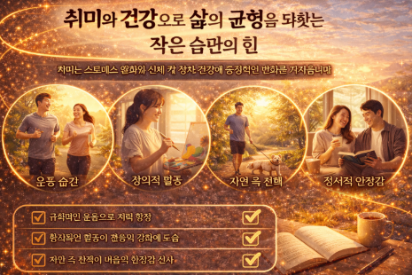 여러 취미를 즐기고 있는 장면