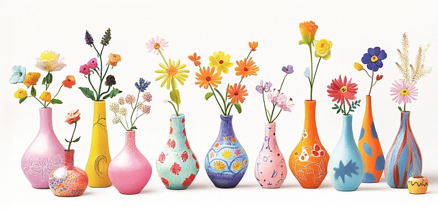 화려한 색상의 화병들